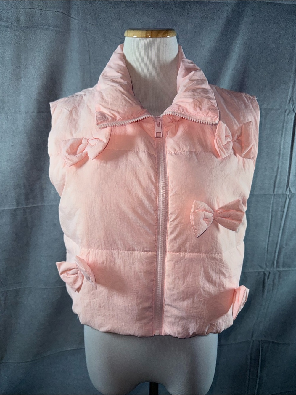 2851-Love Tree Pink Bow-Detail Quilted Puffer Vest